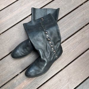 Nine West black boot with antique gold buttons
